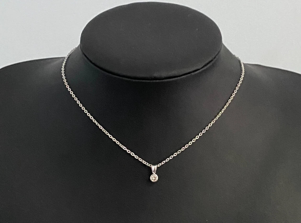 9K White Gold & 0.15CT Diamond Bezel Set Single Stone Pendant