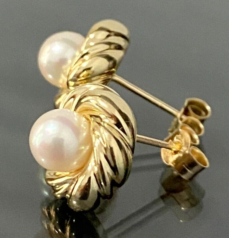 9K Yellow Gold & White Pearl Stud Earrings 12.85mm