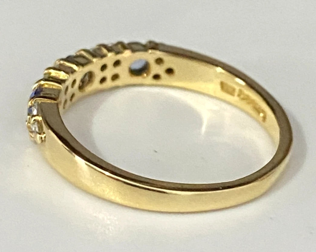 18K Yellow Gold W/ Sapphire & Diamond Band Ring Size L 1/2 - 6