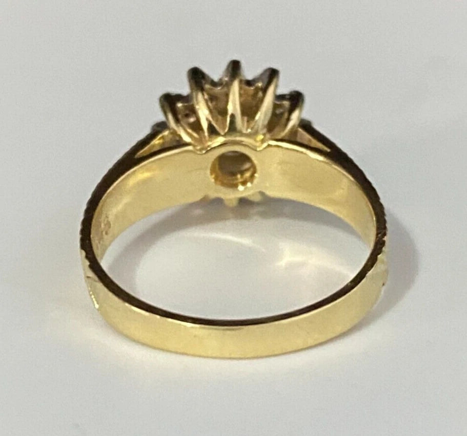 18K Yellow Gold W/ Sapphire & Diamond Cluster Ring Size I 1/2 - 4 1/2