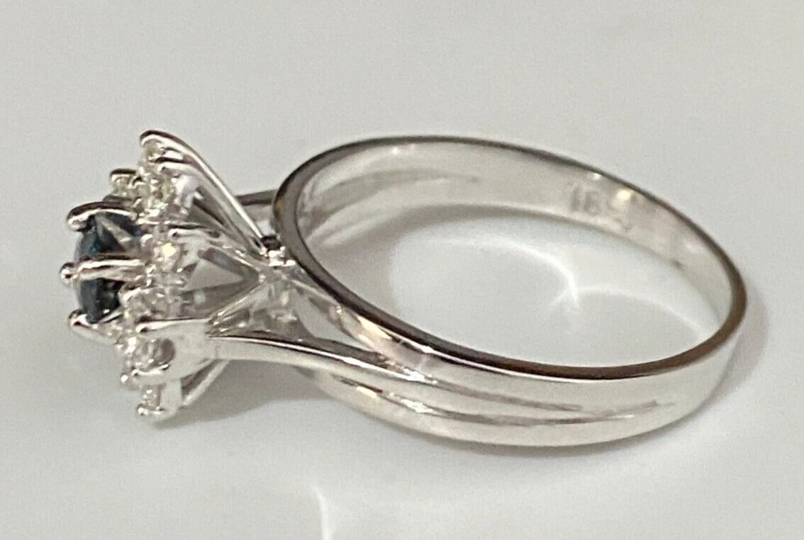 18K Gold W/ Sapphire & Diamond Cluster Engagement Ring Size N 1/2 - 6 3/4