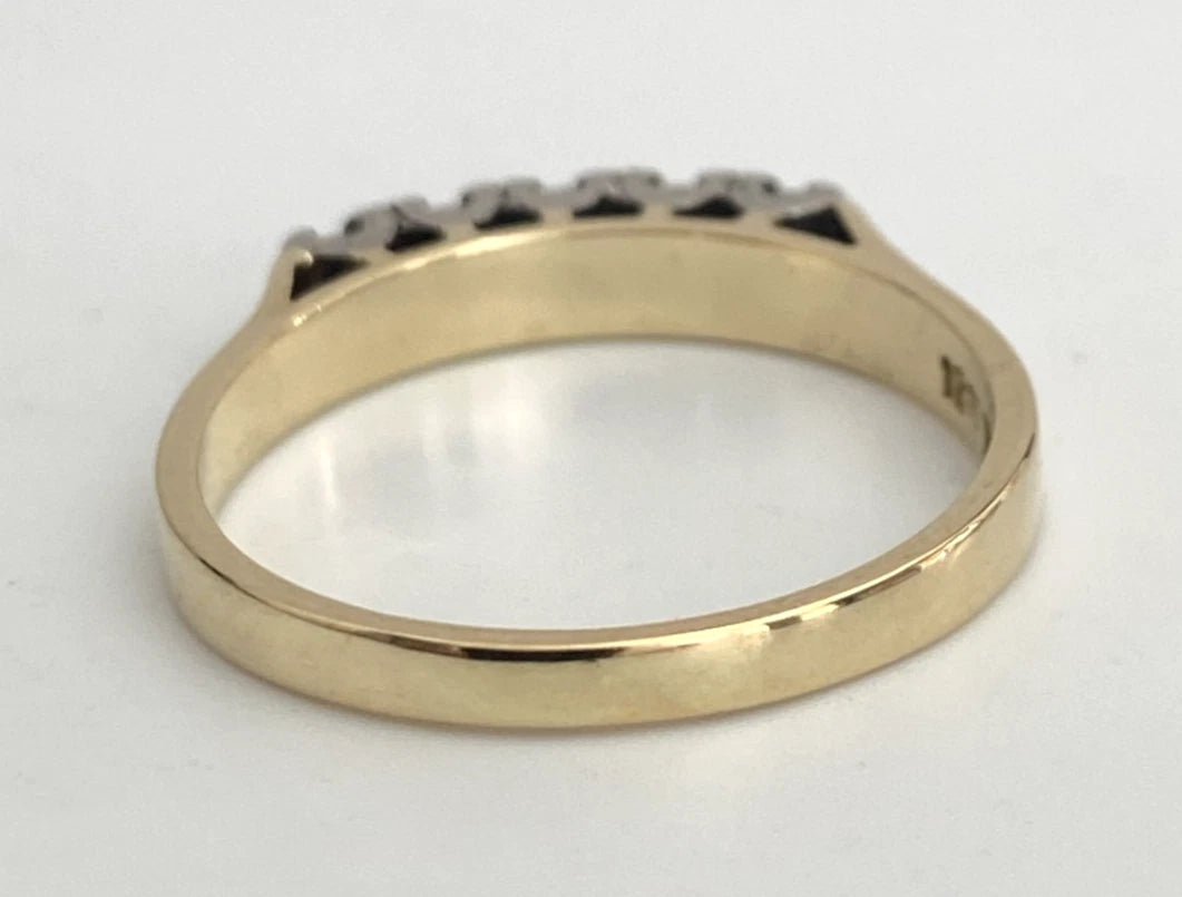 18K Yellow Gold & Palladium Five Stone Diamond Ring - Size R (US 8.75) 12849