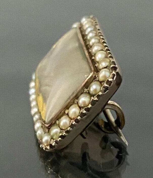 GEORGIAN 9K Gold W/ Pearl & Woven Hairwork Memorial Brooch