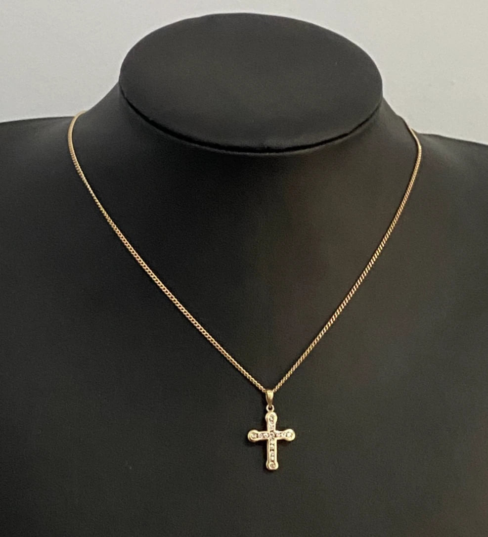 9K Yellow Gold & Cubic Zirconia Cross Pendant 24.0mm High