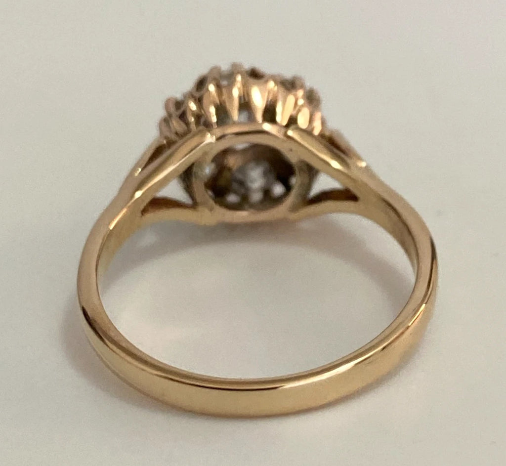 Antique 18K Yellow Gold & 0.70CT Old Mine Diamond Cluster Ring Size M (US 6.25)