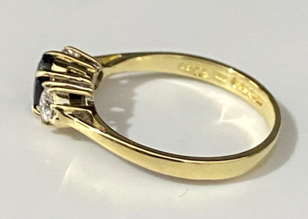 18K Yellow Gold W/Sapphire & 0.25CT Diamond Cluster Ring Size N 1/2 - 7