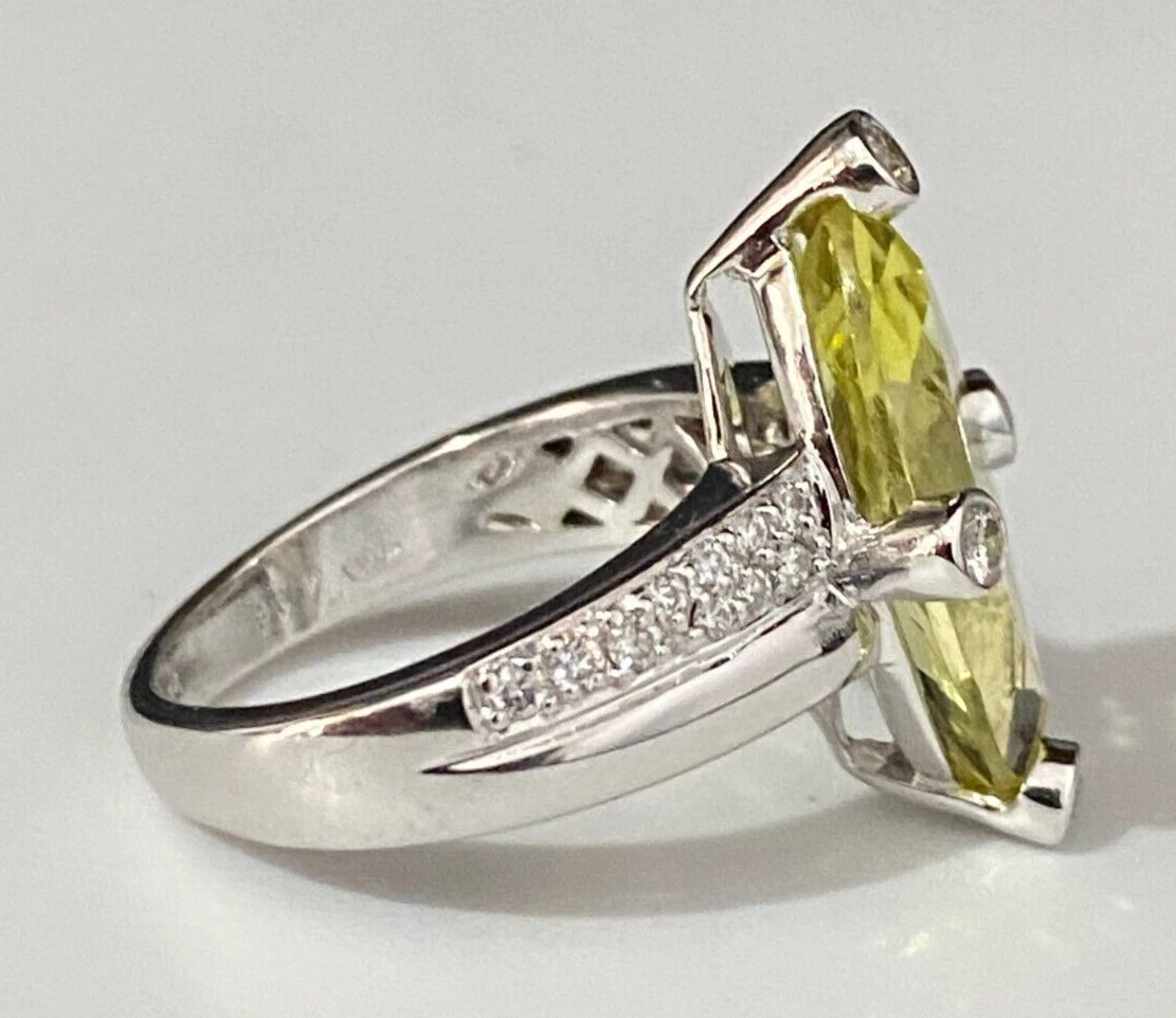 18K White Gold W/ 4.16CT Prasiolite & Diamond Ring Size M - 6