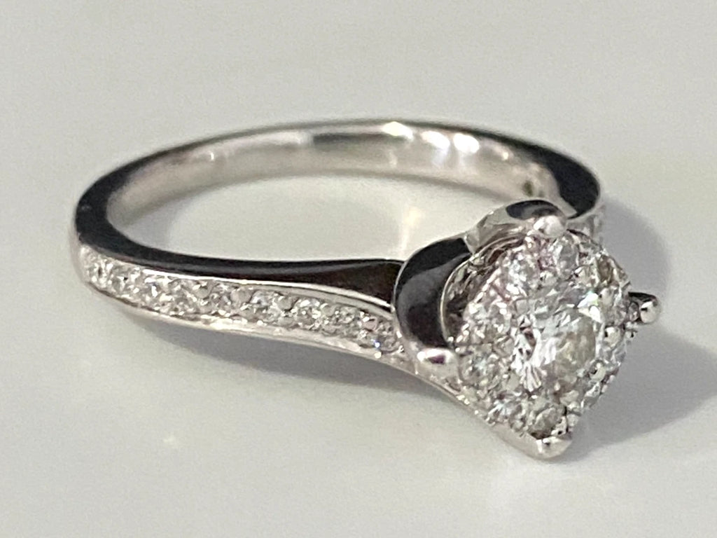 18K White Gold & 0.50CT Diamond Halo Ring Size J 1/2 - 5