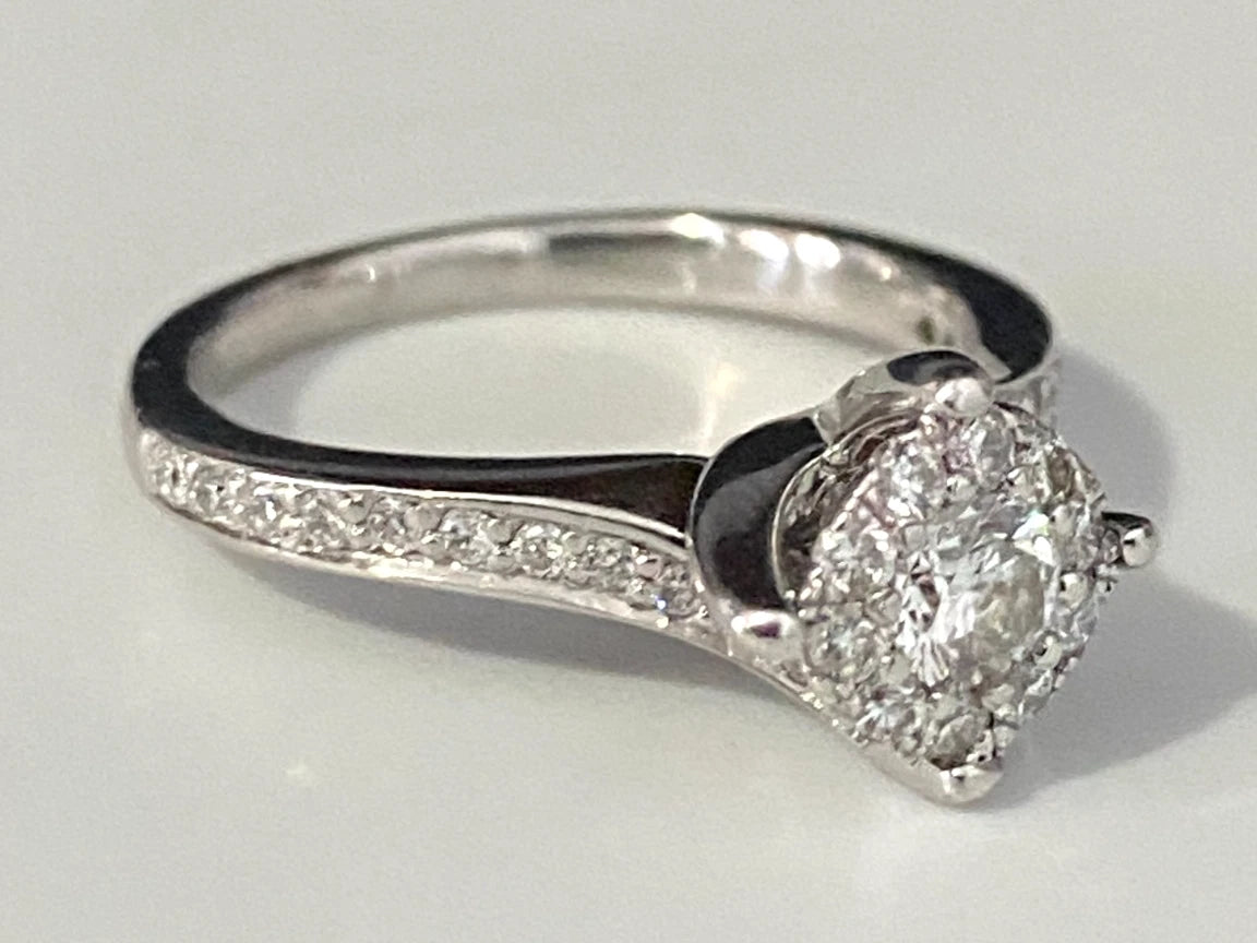 18K White Gold & 0.50CT Diamond Halo Ring Size J 1/2 - 5