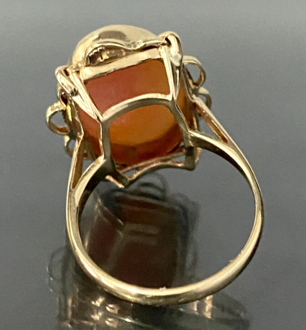 Vintage 9K Yellow Gold & Carved Cameo Ring Size O 1/2 - 7 1/4