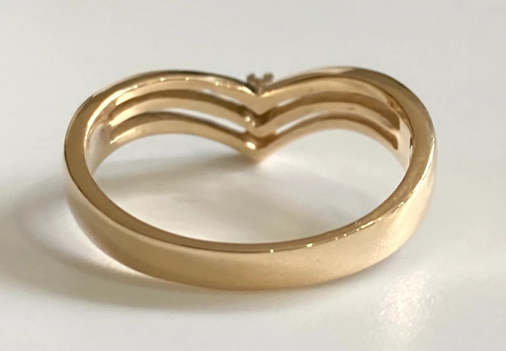 9ct Yellow Gold Diamond Wishbone Ring | Chevron Band Size L 1/2 (US 6)