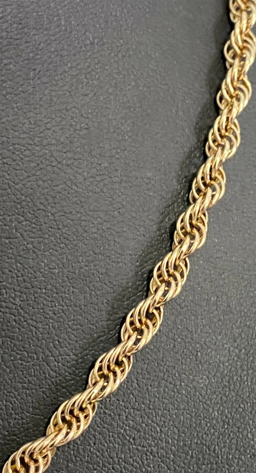 9K Yellow Gold Rope Link Chain Necklace 43cm Long