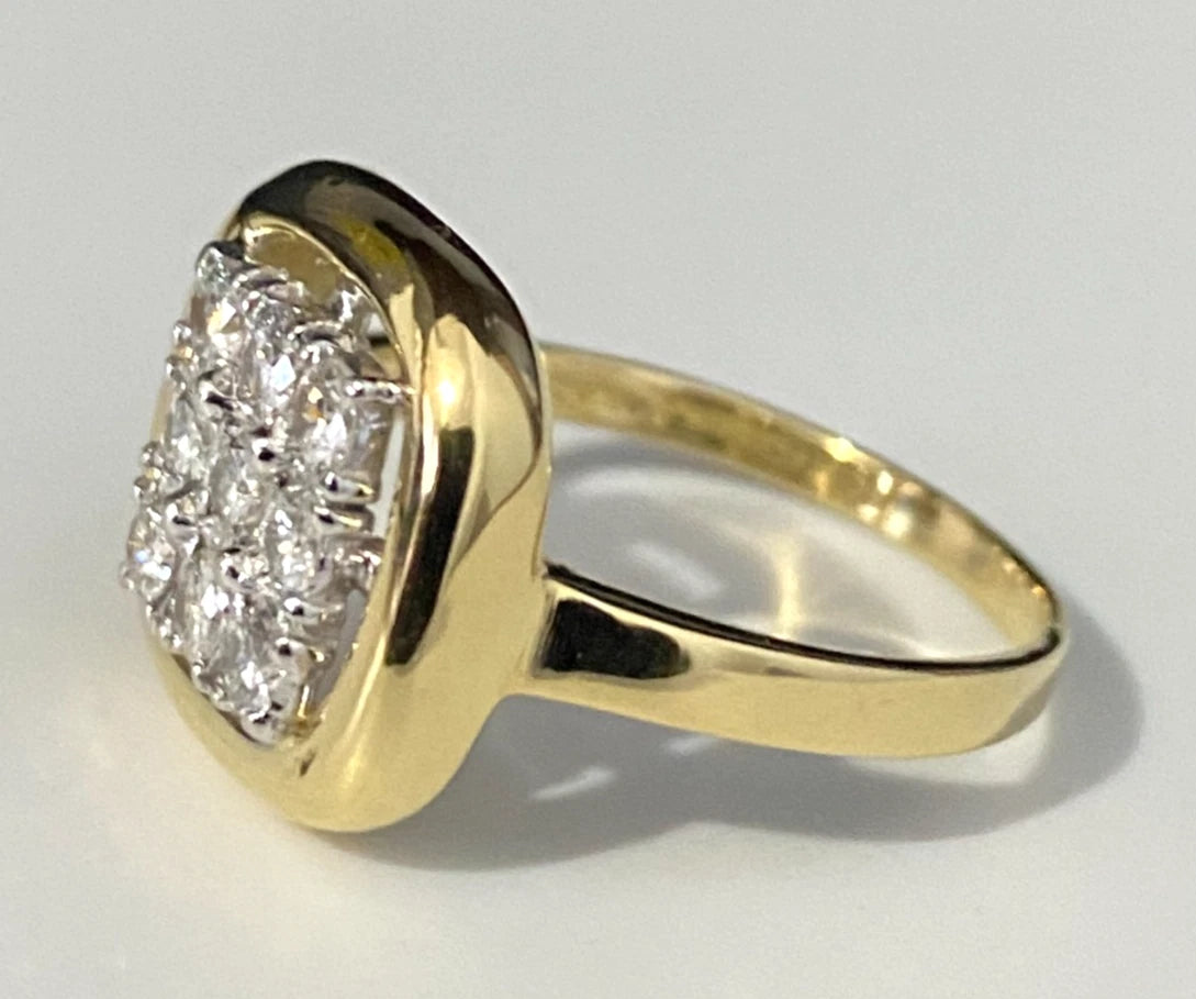 18K Yellow Gold & 0.70CT Diamond Cluster Ring Size Q - 8 1/4