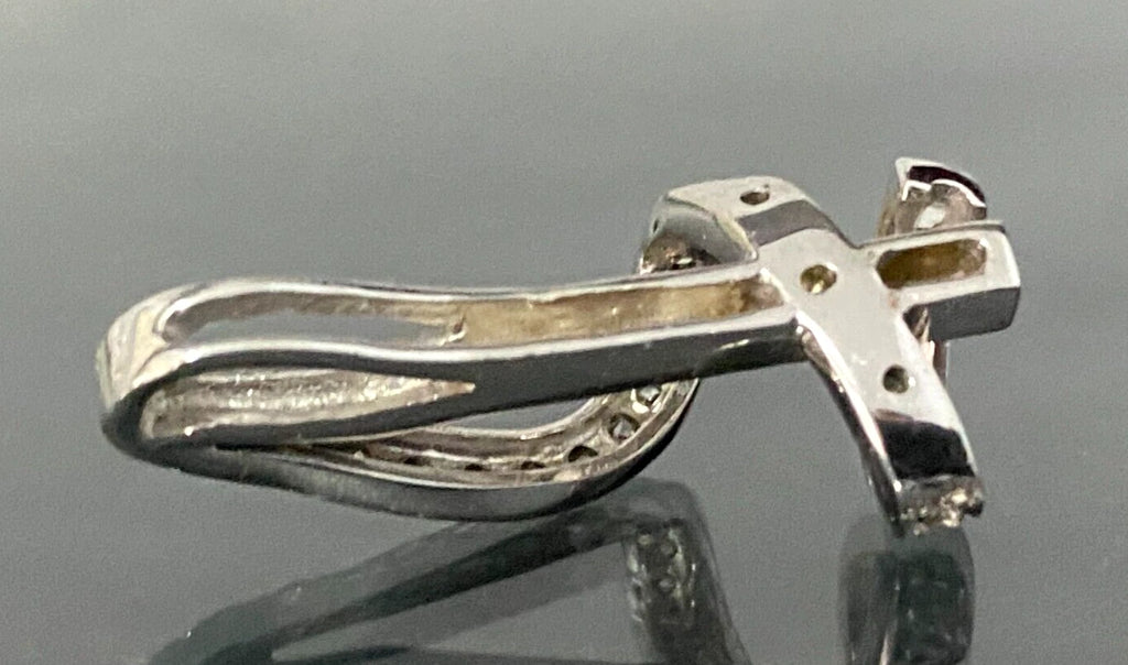 9K White Gold & Cubic Zirconia Swirl Bar Pendant