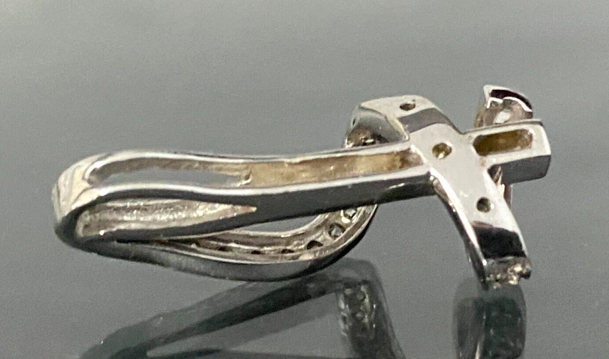 9K White Gold & Cubic Zirconia Swirl Bar Pendant