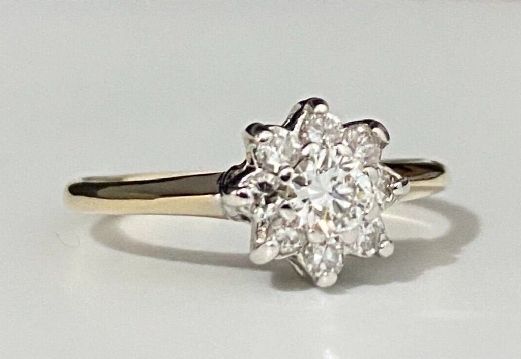 14K Yellow Gold & 0.45CT Diamond Cluster Ring Size Q - 8