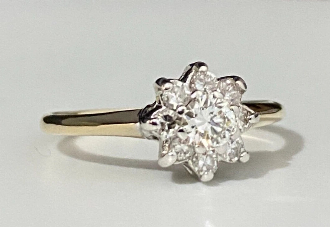 14K Yellow Gold & 0.45CT Diamond Cluster Ring Size Q - 8