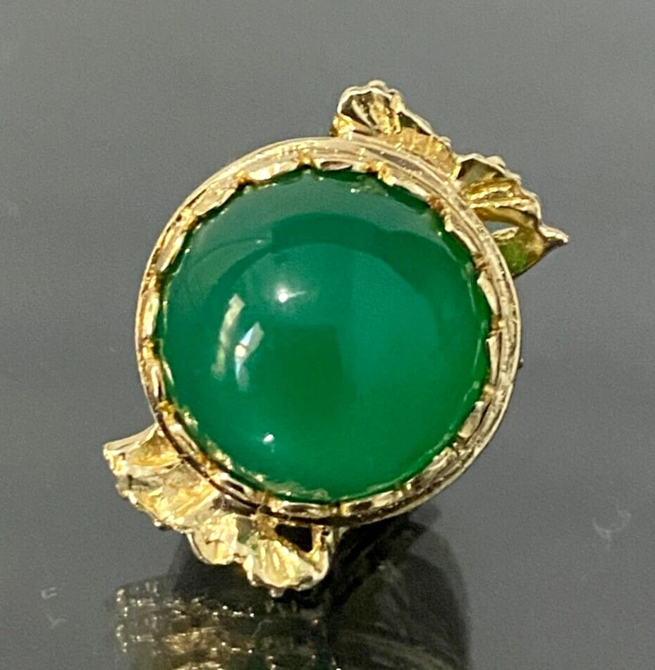 Vintage 9K Yellow Gold & Chrysoprase Love Birds Charm Seal Fob Pendant