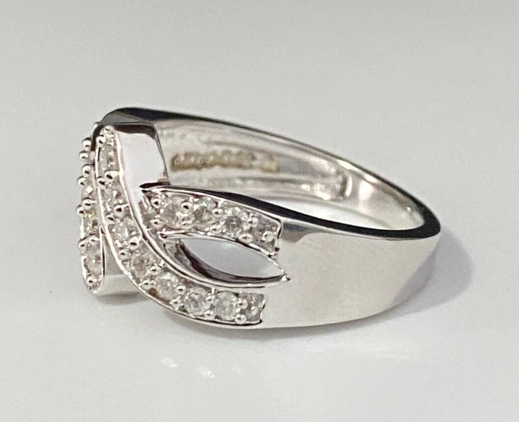 9K White Gold & 0.42CT Diamond Crossover Ring Size N 1/2 - 6 3/4