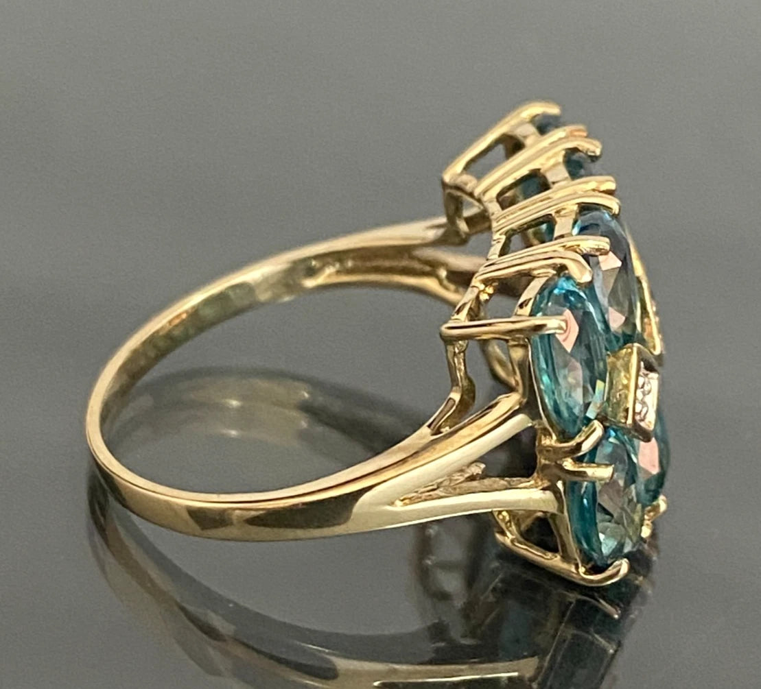 9K Yellow Gold Natural Blue Zircon & Diamond Statement Ring Size L (US ...