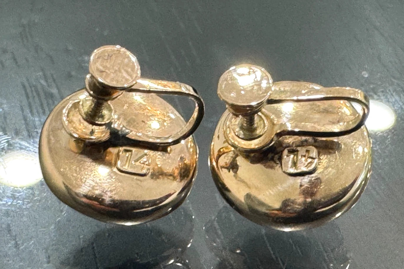 Art Nouveau 14K Yellow Gold & Turquoise Screw Back pavé Dome Earrings 16.0mm