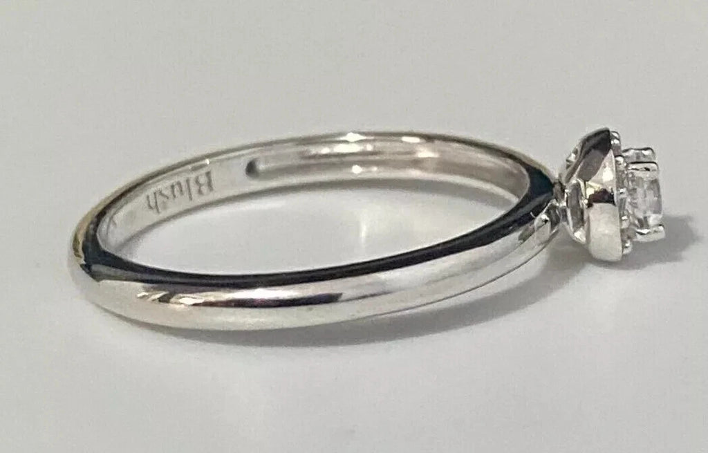 9K White Gold & Zirconia Halo Engagement Ring Size M 1/2 - 6 1/4
