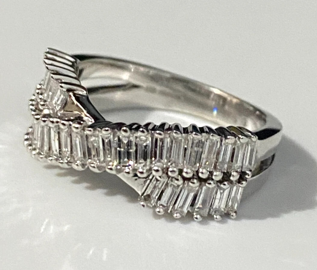 9K White Gold & 0.90CT Diamond Crossover Ring Size L - 5 3/4