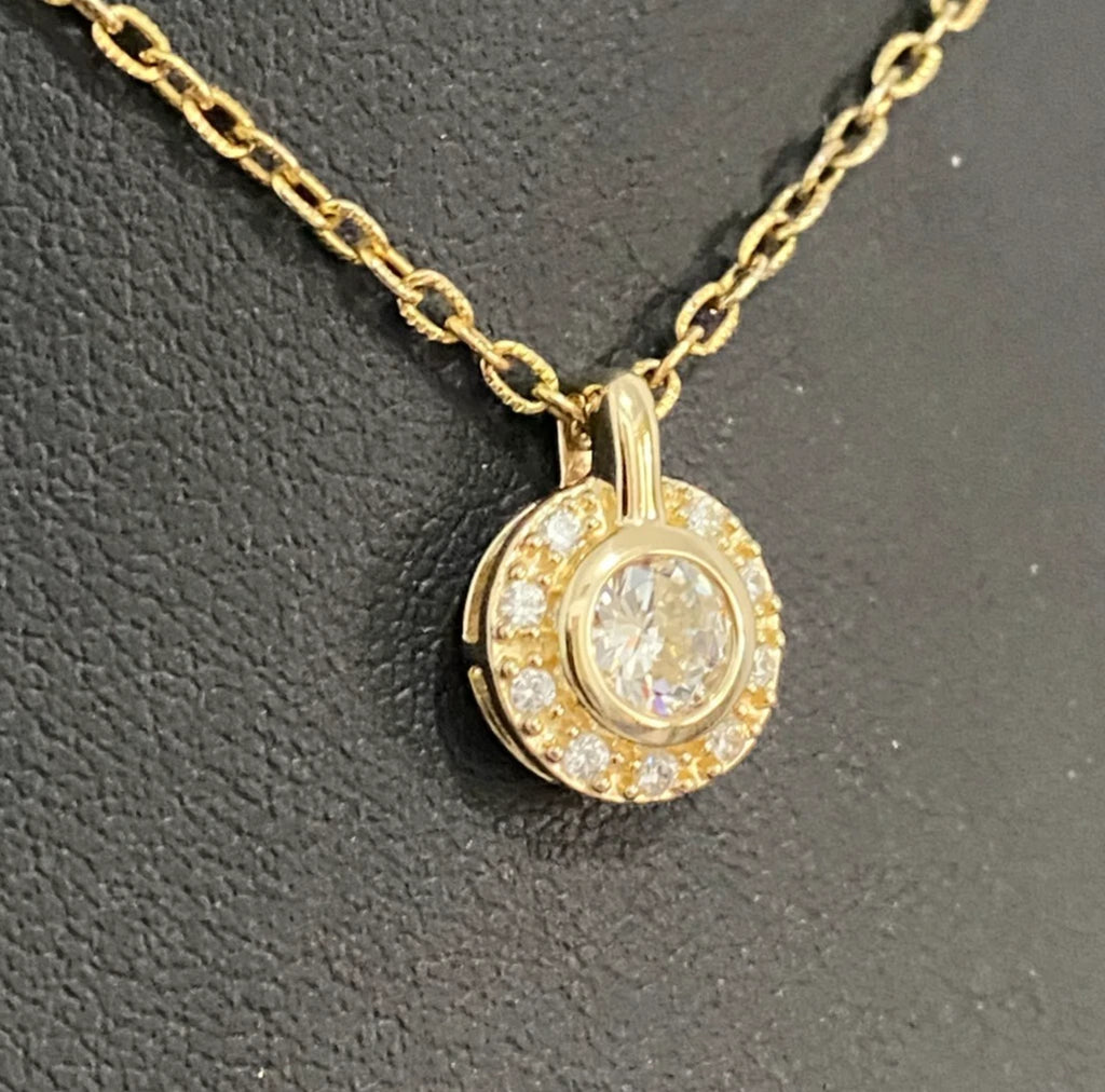 14K Yellow Gold & Cubic Zirconia Halo Pendant