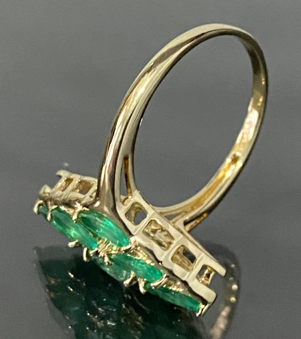9K Yellow Gold & 1.10CT Marquise Emerald Cluster Ring Size Q - 8 1/4