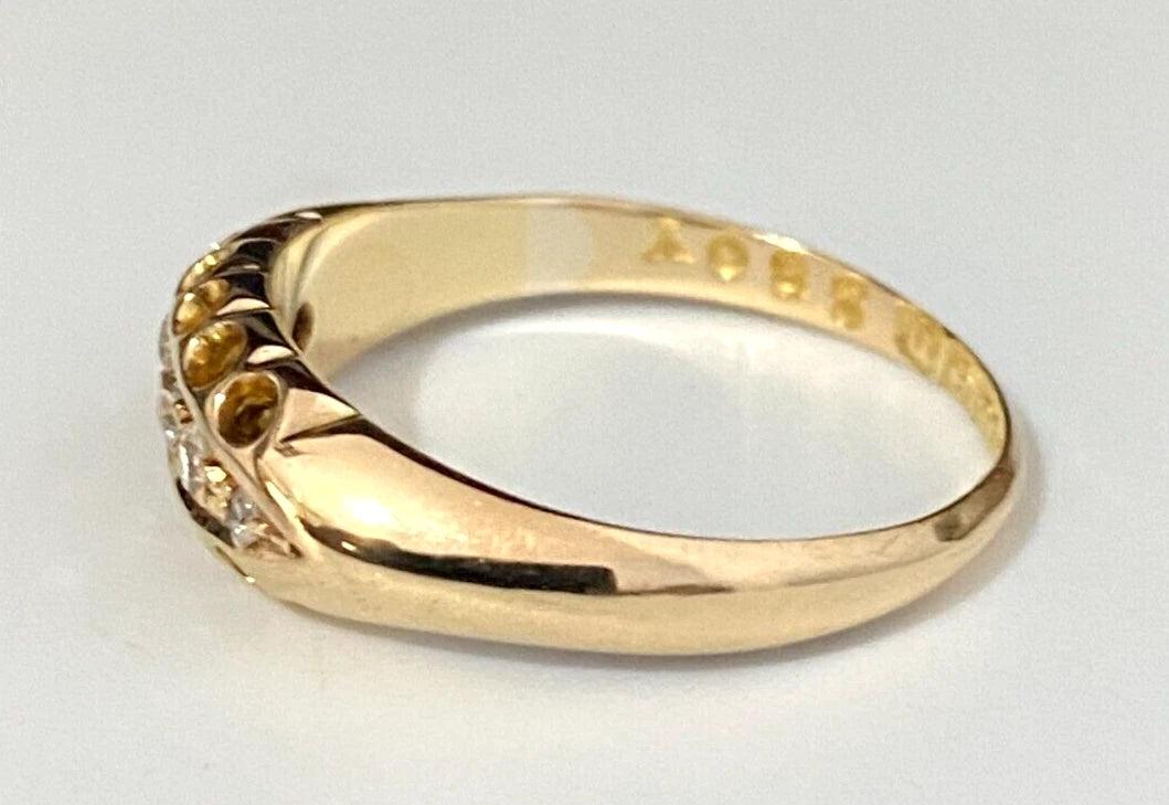 Edwardian 18K Yellow Gold & Diamond Ring C1912 Size N 1/2 - 6 3/4