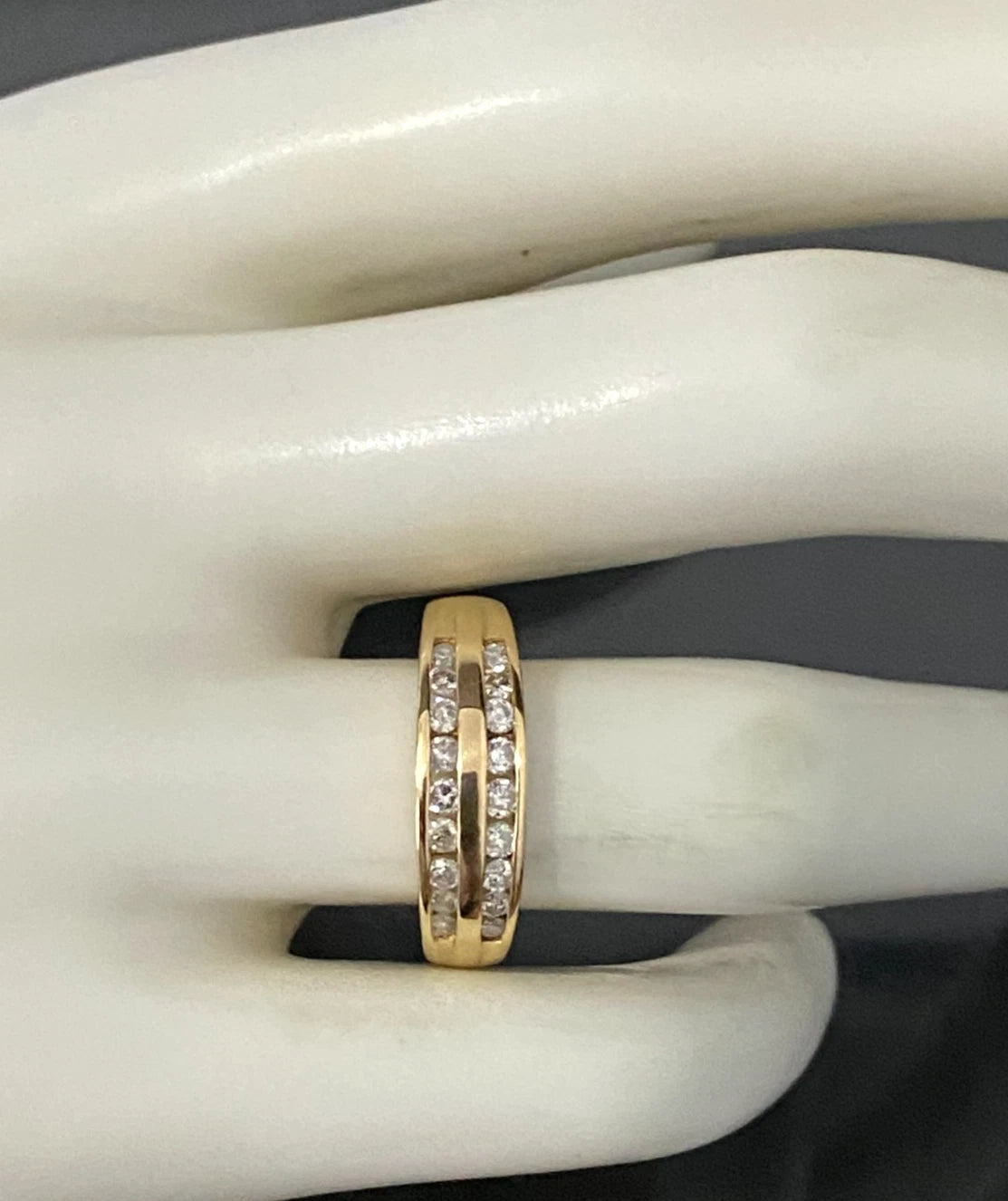 18K Yellow Gold & 0.50CT Diamond Double Row Wedding Band Ring Size N - 6 3/4