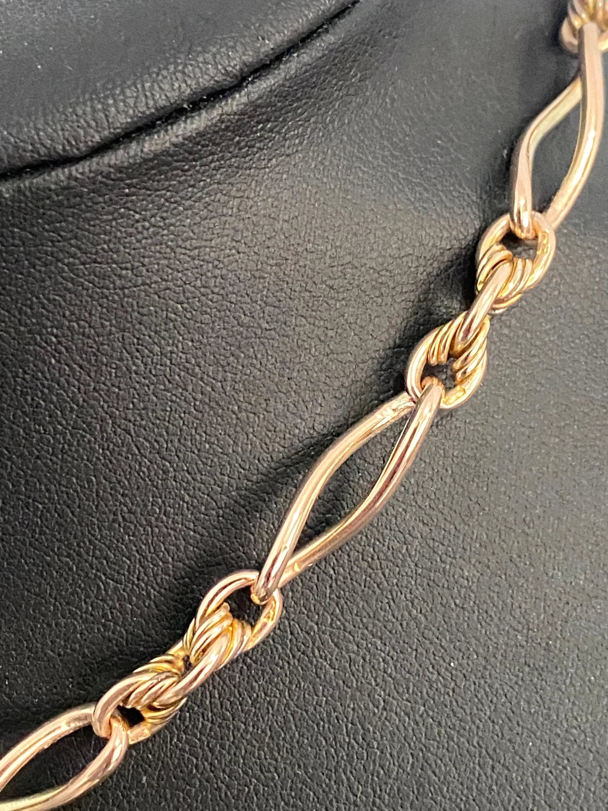 Victorian 9K Rose Gold Infinity & Knot Link Albert Chain With T-Bar