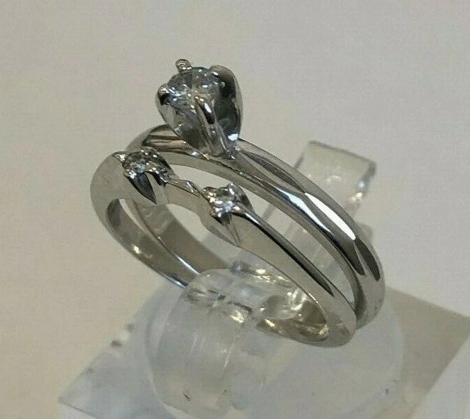 Pair of 14K White Gold & Diamond Engagement Ring Size J 1/2 - 5