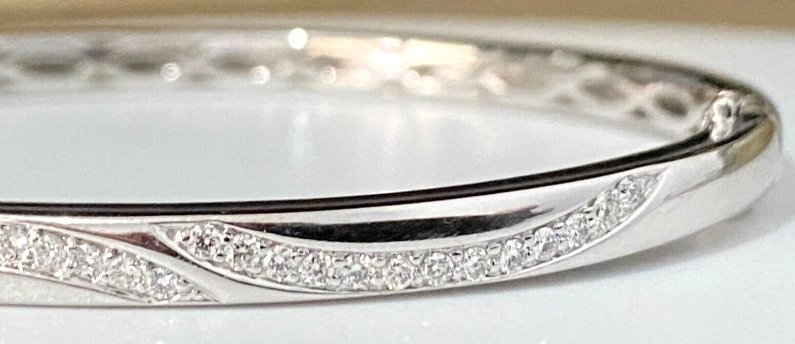 18K White Gold & 0.70CT Diamond Hinged Bangle Bracelet