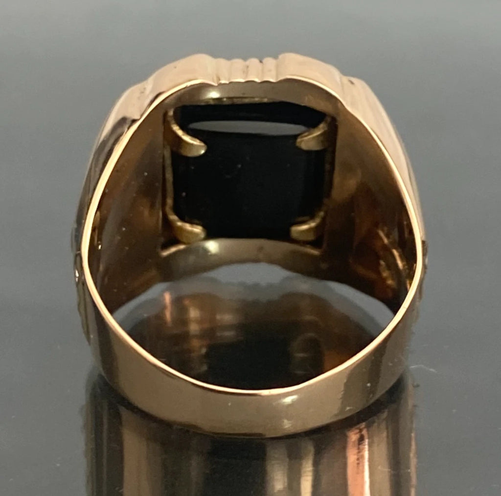 Vintage 18K Solid Yellow Gold Diamond & Black Onyx Serpent Men's Ring - Size R
