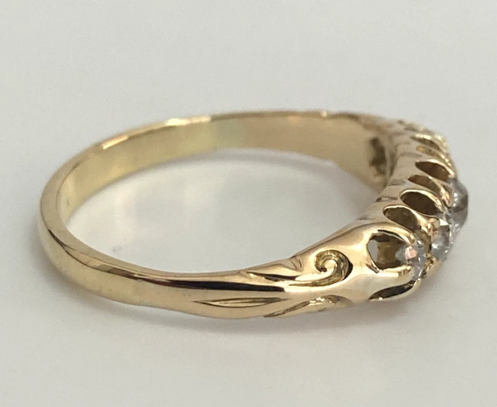 Antique 18K Yellow Gold W/ 0.50CT Diamond Five Stone Ring Size O (US 7.25)