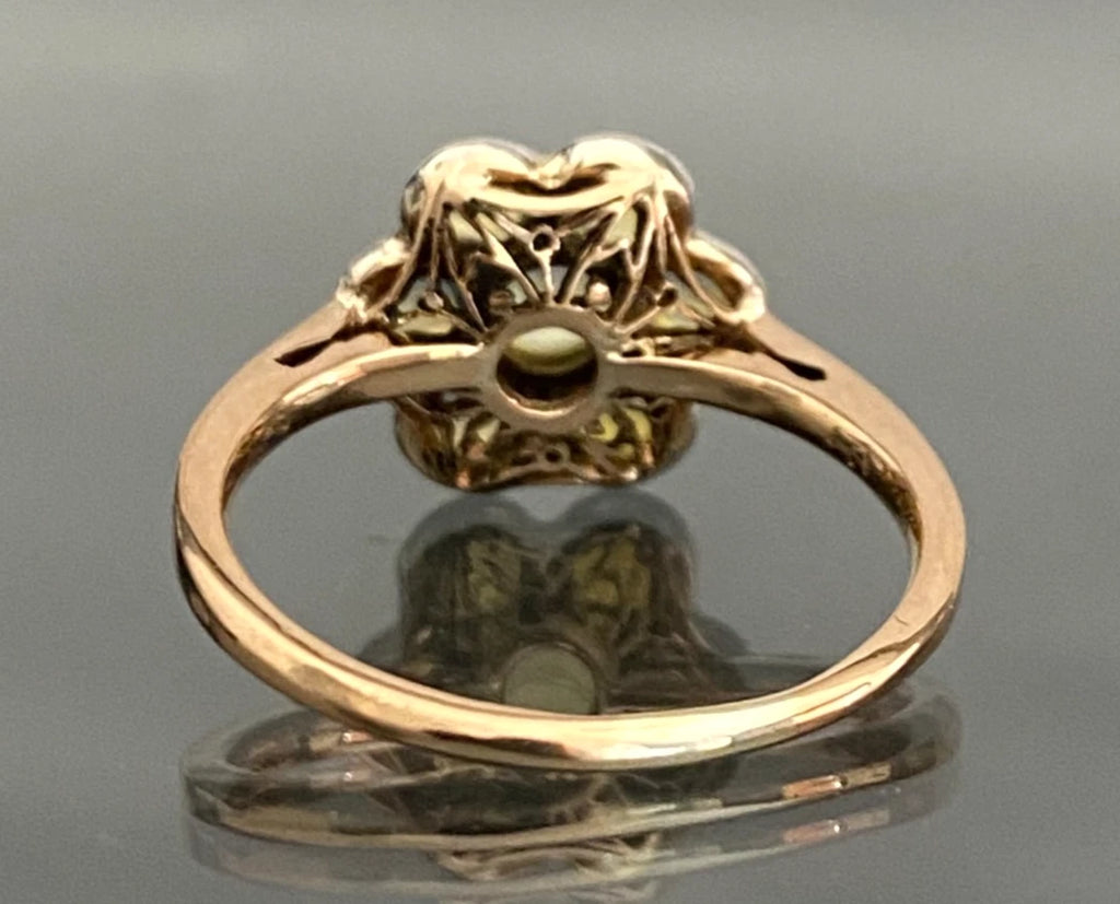 14K Rose Gold & Opal Floral Cluster Ring Size M (US 6.25) - Art Deco Jewellery