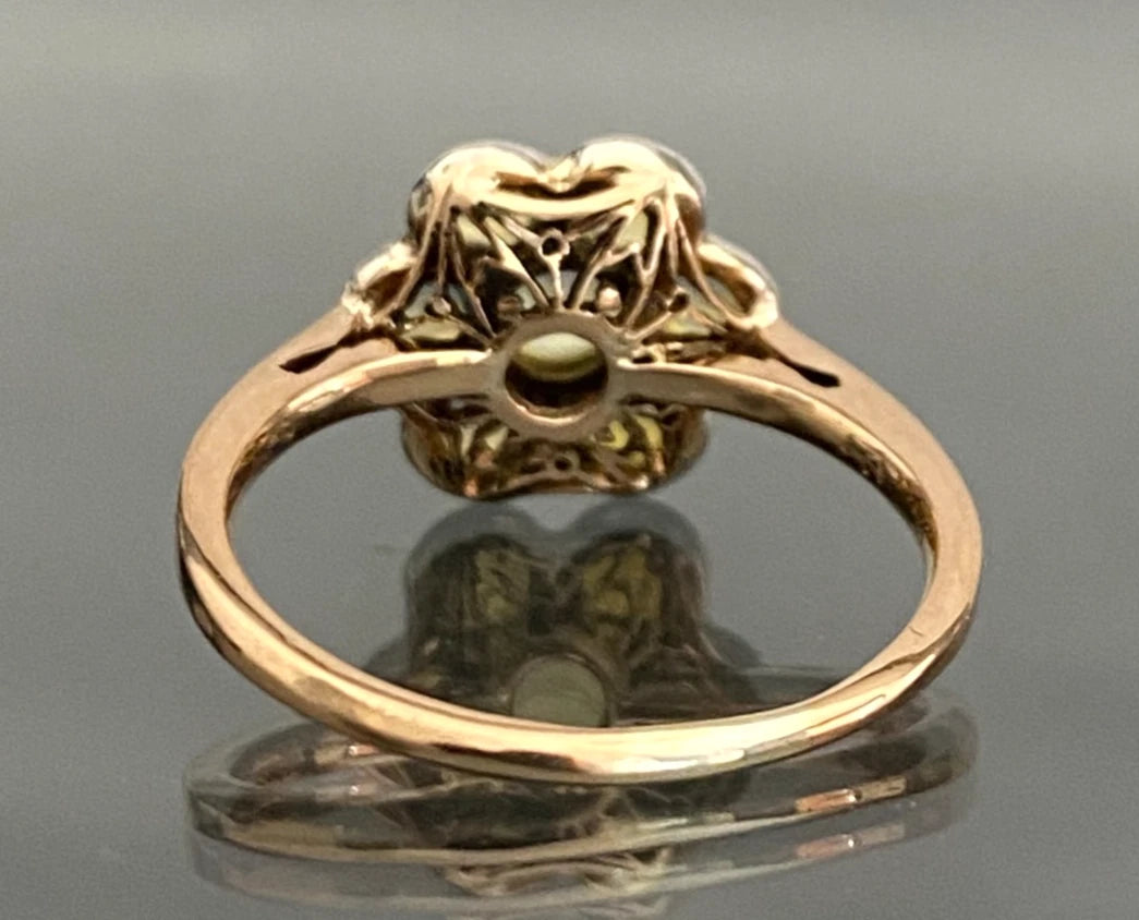 14K Rose Gold & Opal Floral Cluster Ring Size M (US 6.25) - Art Deco Jewellery