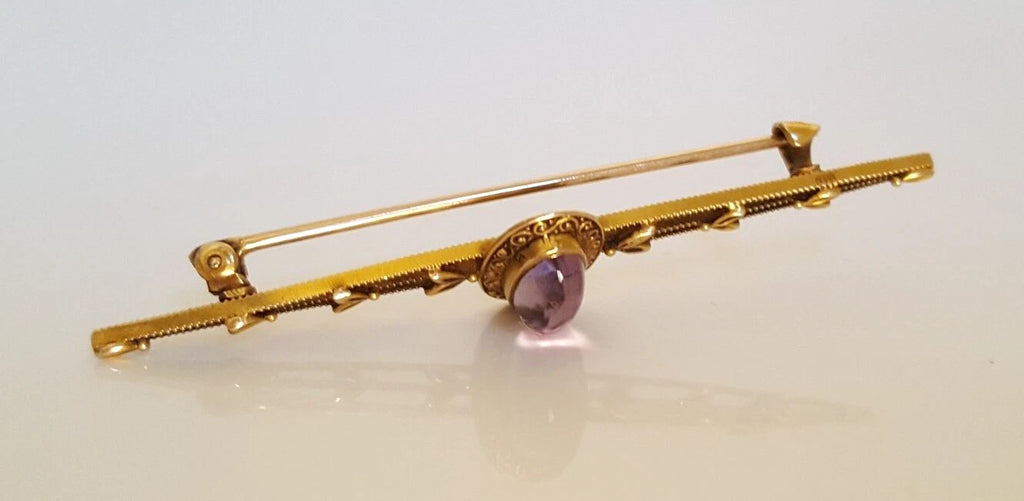 10K Yellow Gold Foiled-Back Gemstone Leaves Decoration Brooch 63mm Long