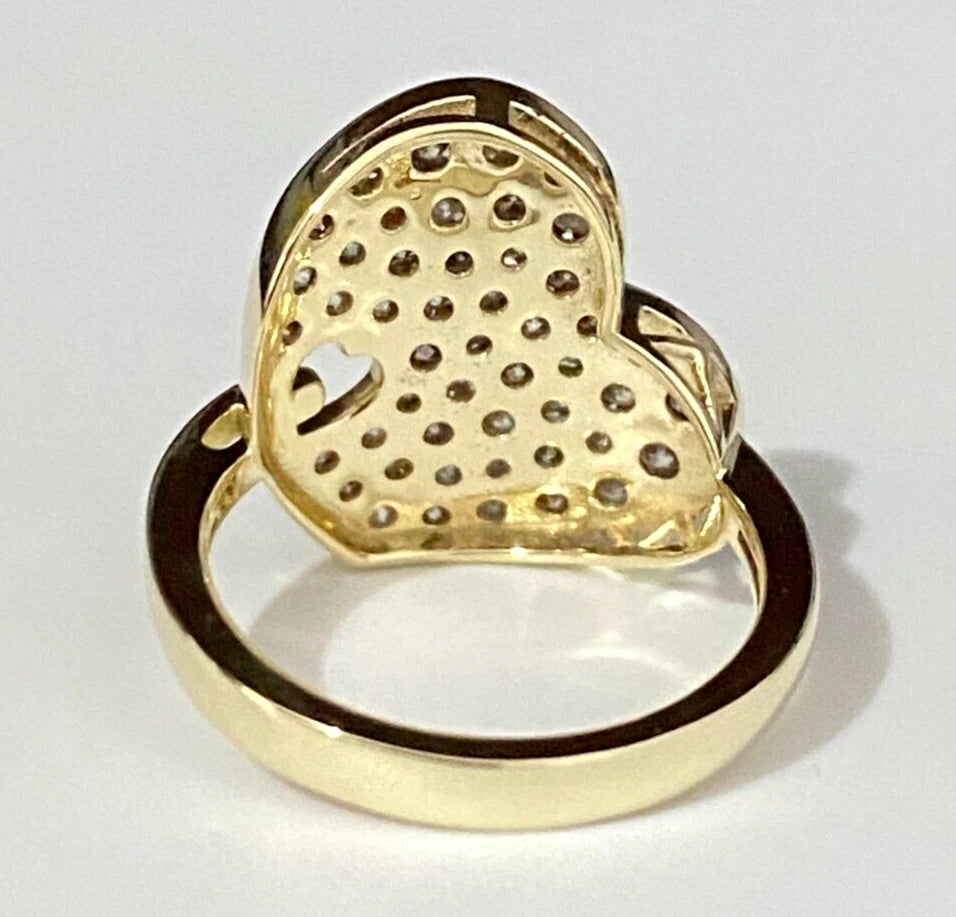 9K Yellow Gold &1.20CT Diamond Heart Shape Love Ring Size N - 6 1/2