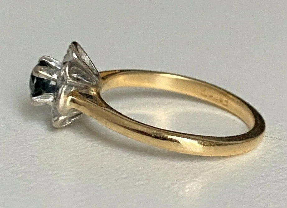 18K Yellow Gold W/ Sapphire & Diamond Cluster Ring Size L 1/2 - 5 7/8