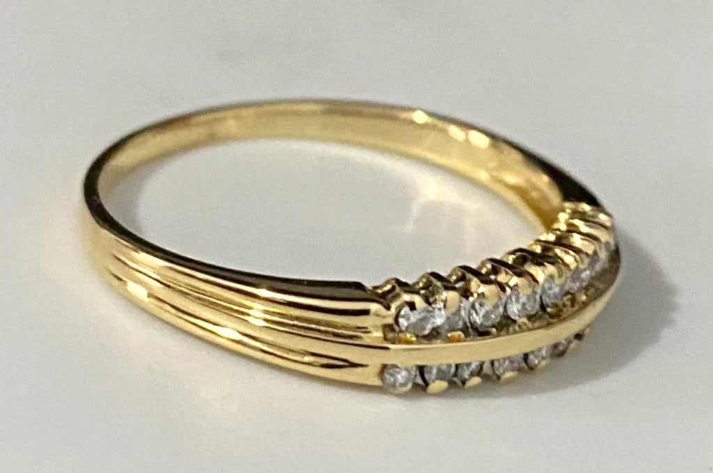 18K Yellow Gold & Diamond Two Row Band Ring Size P - 7 3/4
