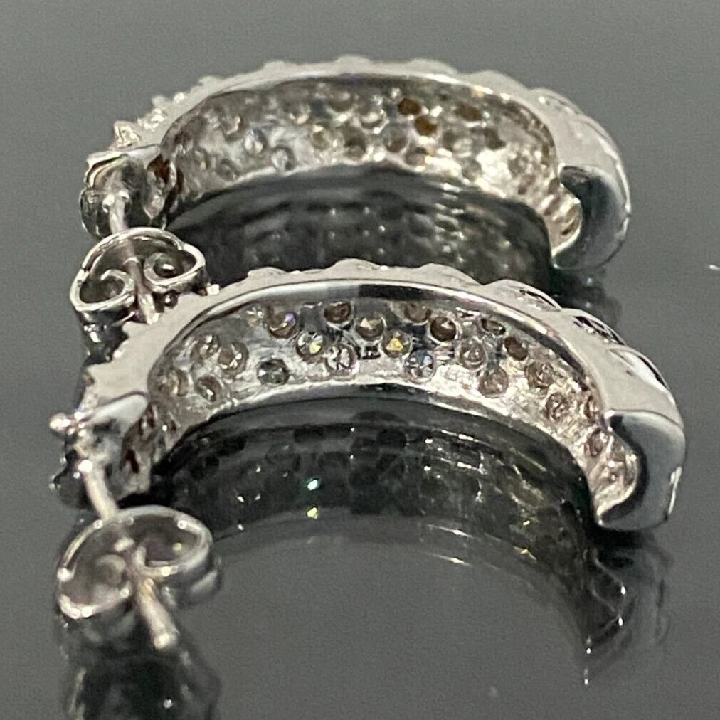 14K White Gold & 1.75CT Diamond Half Hoop Earrings 26.70mm high