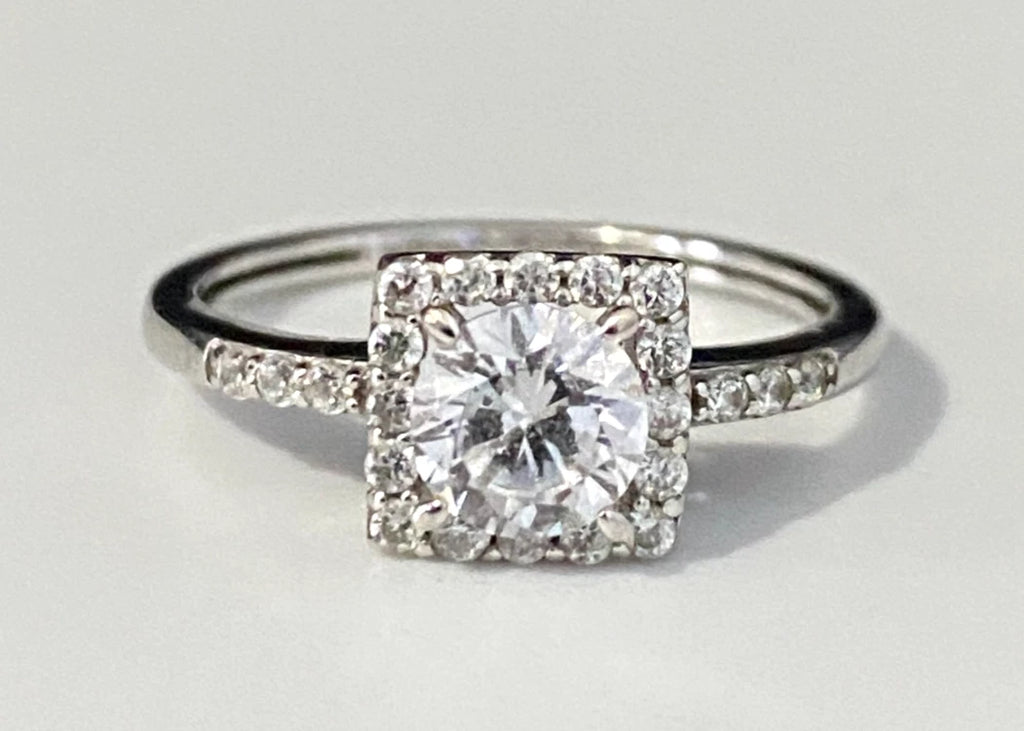 9K White Gold & Cubic Zirconia Engagement Ring size M 1/2 - 6 1/4