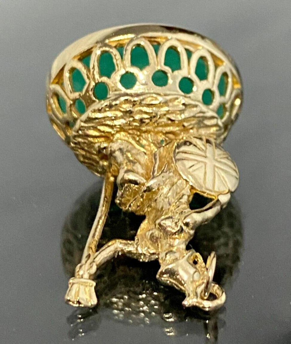 9K Yellow Gold W/ Chrysoprase Intaglio Britannia Charm Seal Fob Pendant