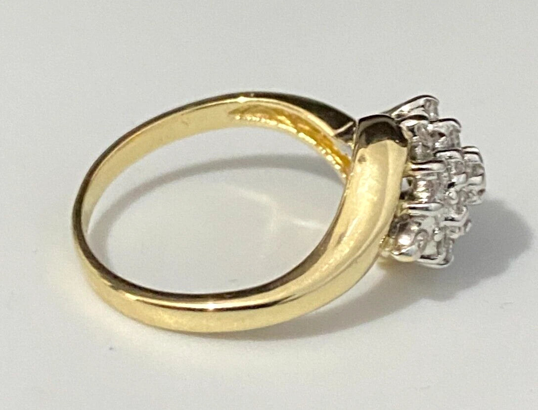 18K Yellow Gold W/ 0.32CT Diamond Bypass Cluster Ring Size I - 4 1/4