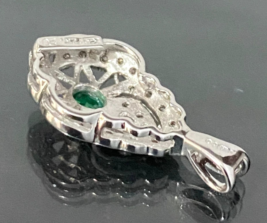 18K White Gold With Emerald & 0.20CT Diamond Pendant