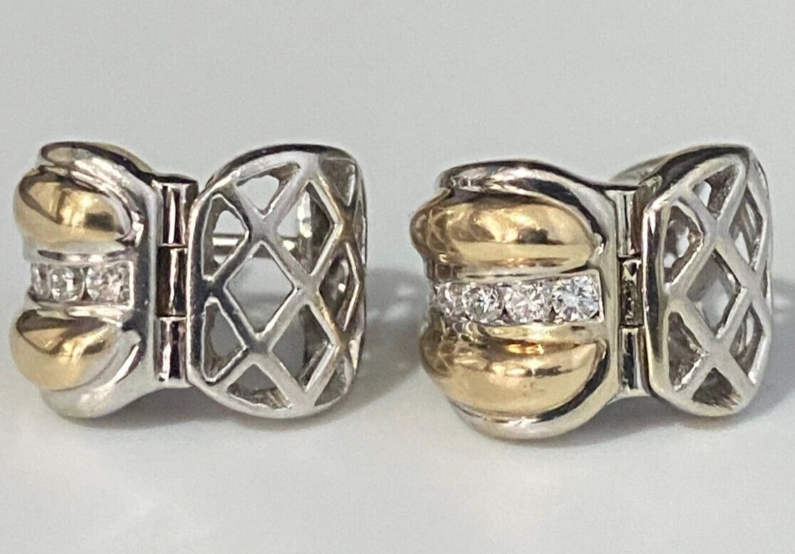 14K Two Color Gold & 0.25CT Diamond Huggies Earrings 8.60g