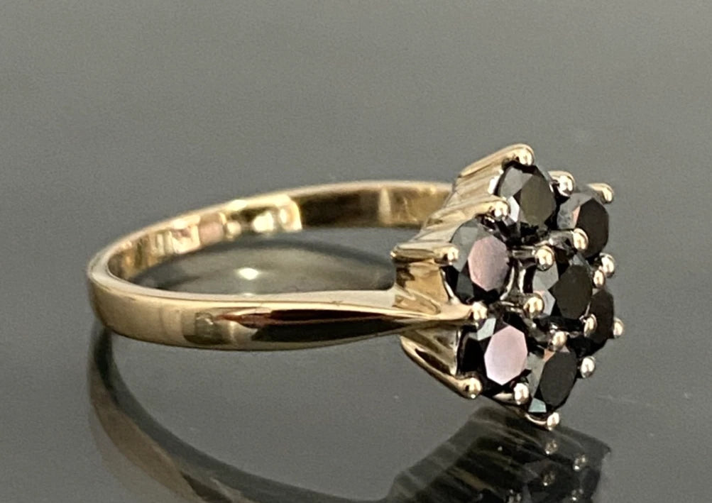9K Yellow Gold 0.80CT Black Diamond Cluster Ring Size L (US 5.75)