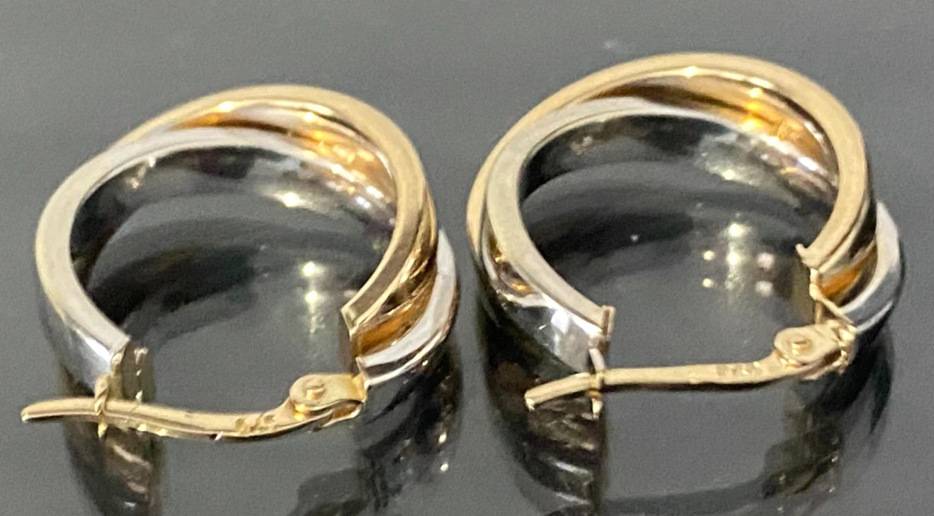 9K Two Tone Gold Double Hoop Earrings 21.0mm
